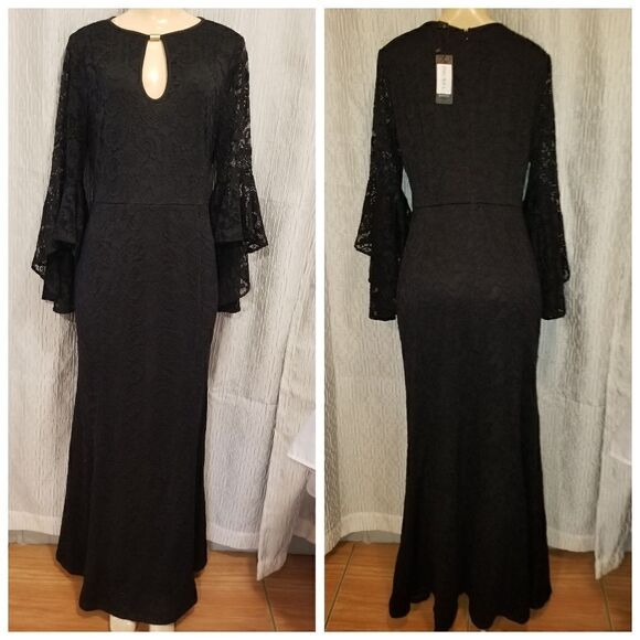 Vfshow Womens Floral Lace Keyhole Front Ruffle Bell Sleeve Formal Evening Large - Picture 2 of 14